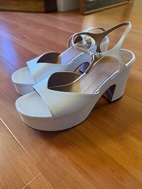 Nomasei Platform Slingback Heels in Ivory with Textured Finish
